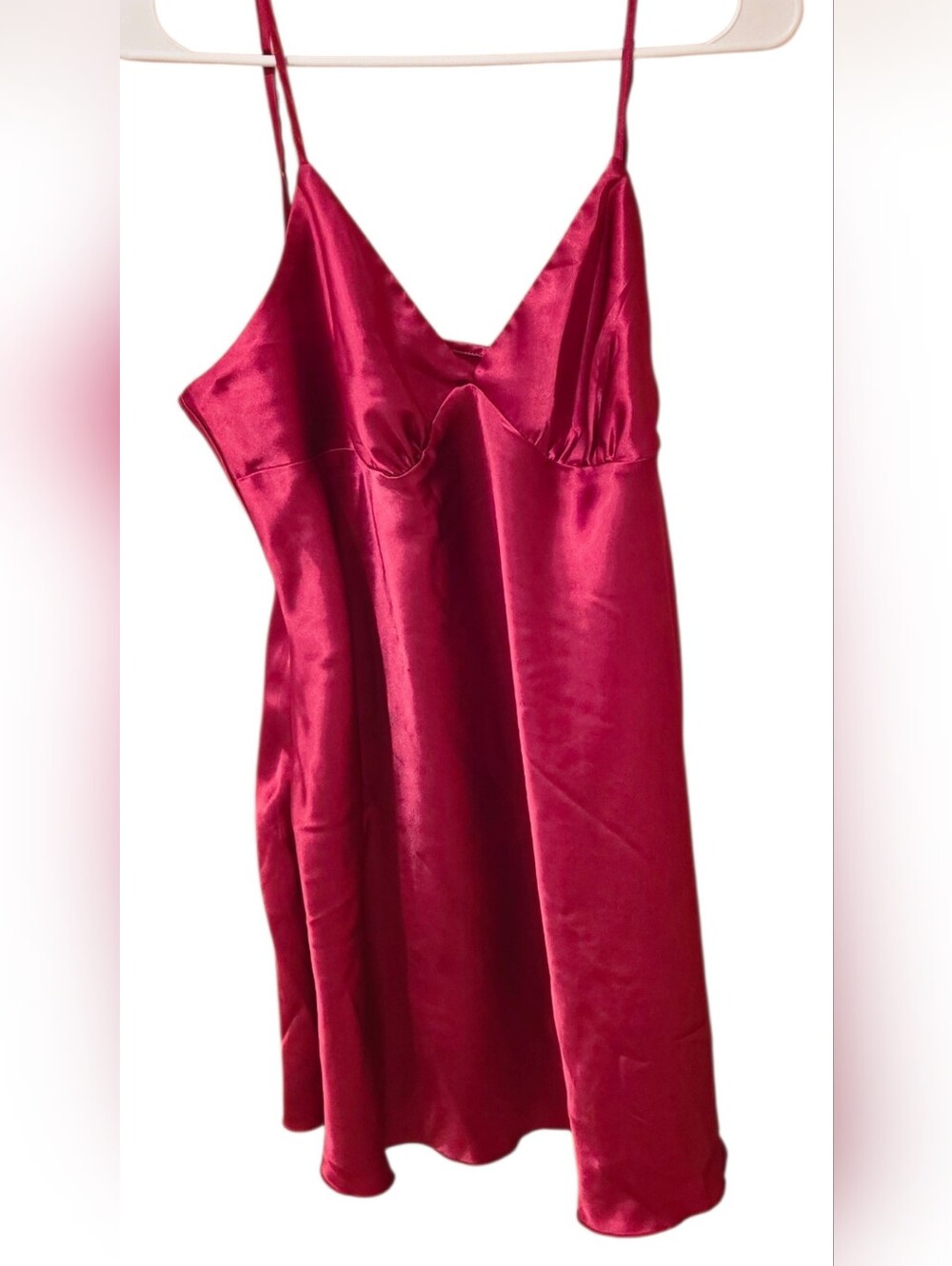 Satin Slip Chemise Nightdress in Berry Red Size Large